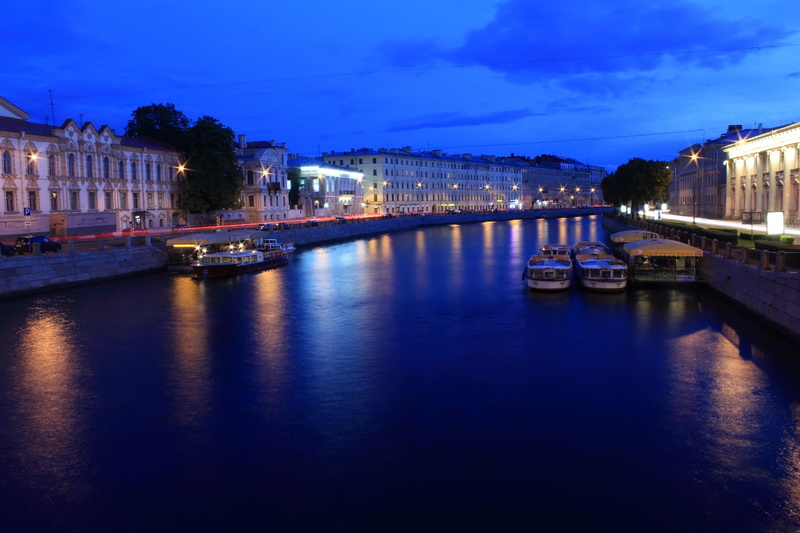 lights, Night, fontanka, river Fontanka, 1080P, St. Petersburg, Russia, river, Peter