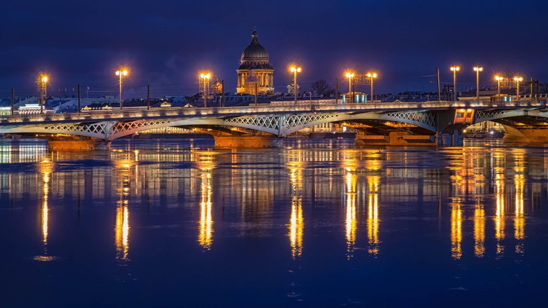 Night, Bridge, st, photo, tower, River, 1080P, maidens, Petersburg, Russia, Lights