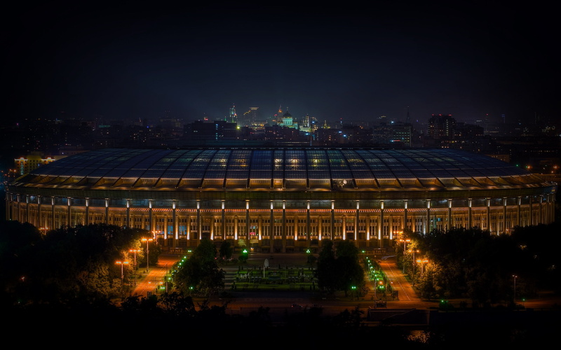 The Main Stadium, Sport, Stadium of the country, Football, Night, Luzhniki, Russia, Moscow, Stadium, The city, 2K, Light, Stadium " Luzhniki"