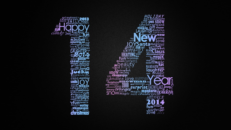 text, black background, words, studio shot, number, western script, 2014, indoors, computer monitor, internet, illuminated, data, new year, black color
