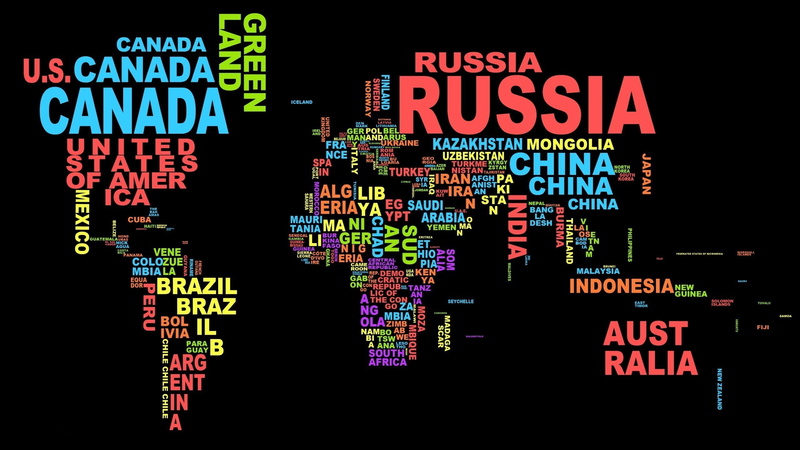 coding, neon colored, typography black background world map map colorful word clouds, multi colored, technology, global communications, computer language