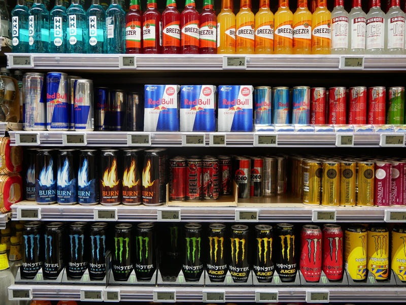 indoors, store, container, portfolio of brands, food and drink, supermarket, retail, food and beverages, drink, close-up, product, energy drink, arrangement