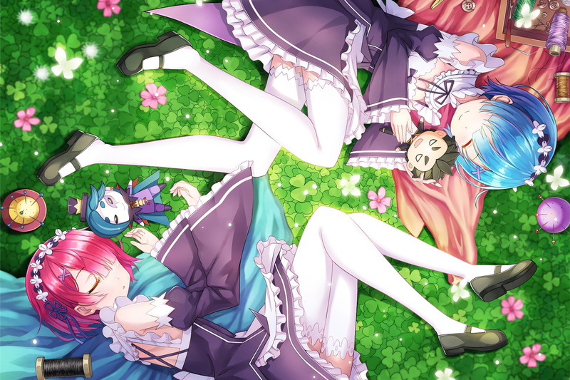 Anime, animal representation, Re:Zero, still life, representation, no people, plant, Subaru Natsuki, variation, Rem (Re:ZERO), large group of objects, art and craft