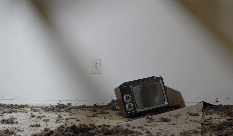 upside down, decline, 1980s, technology, floor, dust, old, flooring, obsolete, screen, wall - building feature, communication, ancient, history, display