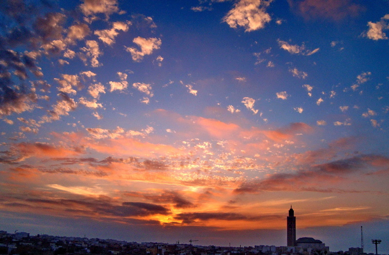 maroc, tranquility, cloud - sky, white, city, nuages, sky, building, dramatic sky, 2K, scenics - nature, romantic sky, mer, Africa, orange color, silhouette