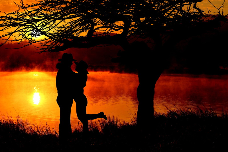 human, lake, sunset, orange, people, sky, women, kiss, affection, adult, sea, two people, love, whisper sweet nothings, orange color, standing, setting sun