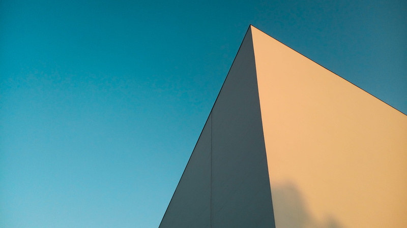geometric shape, blue, sp, nature, building exterior, 4K, azure sky, low angle view, mobgraphy, skyscraper, built structure, geometry, concrete, park