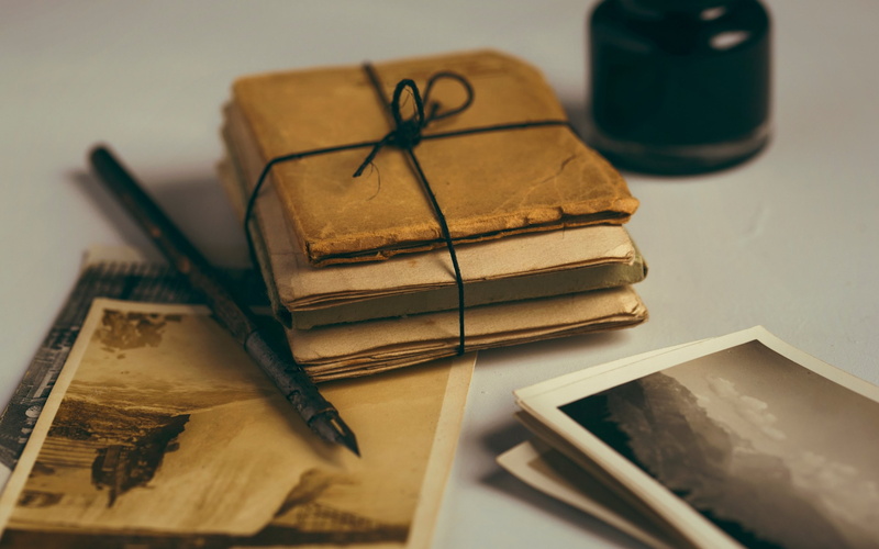 books, old photos, pens, ink, vintage, 2K
