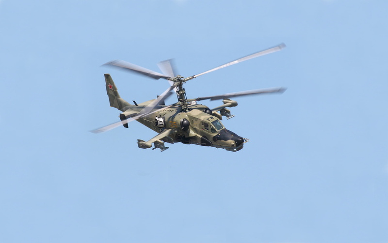 air vehicle, transportation, Russia, single, day, motion, army, helicopter, airplane, no people, blue, green, shock, plane, clear sky, 1080P, Ka-50, sky