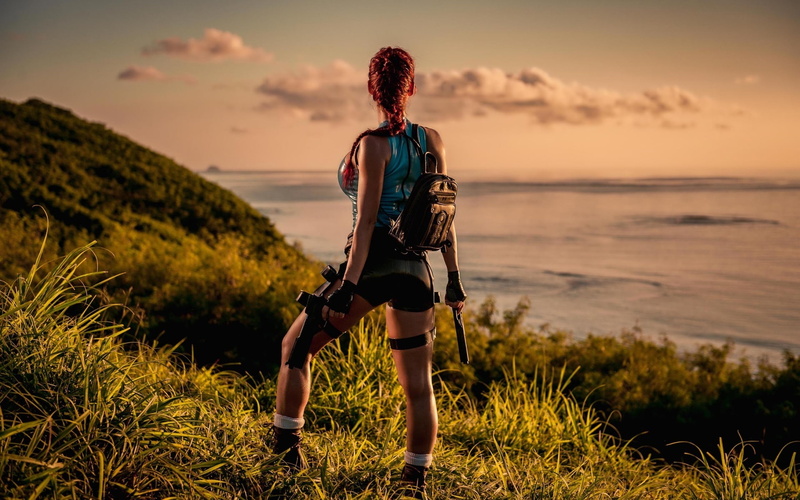 1080P, cosplay, lifestyles, nature, Bianca Beauchamp, women, pose, plant, looking at view, tranquil scene, hairstyle, real people, rear view, full length