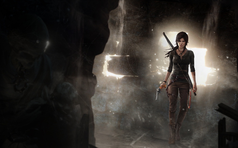 lara, croft, skeleton, game, skull, lara croft, bow, tomb, raider, 2K, gun, tomb raider, illustration, cave girl