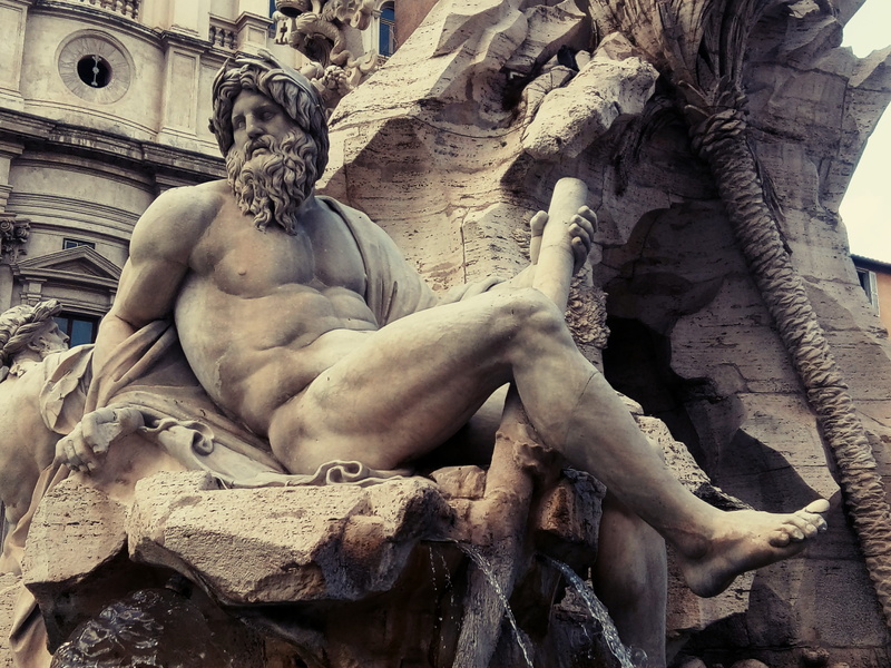 built structure, low angle view, Rome, human representation, solid, creativity, building exterior, Fontana, 4K, architecture, navona square, monument