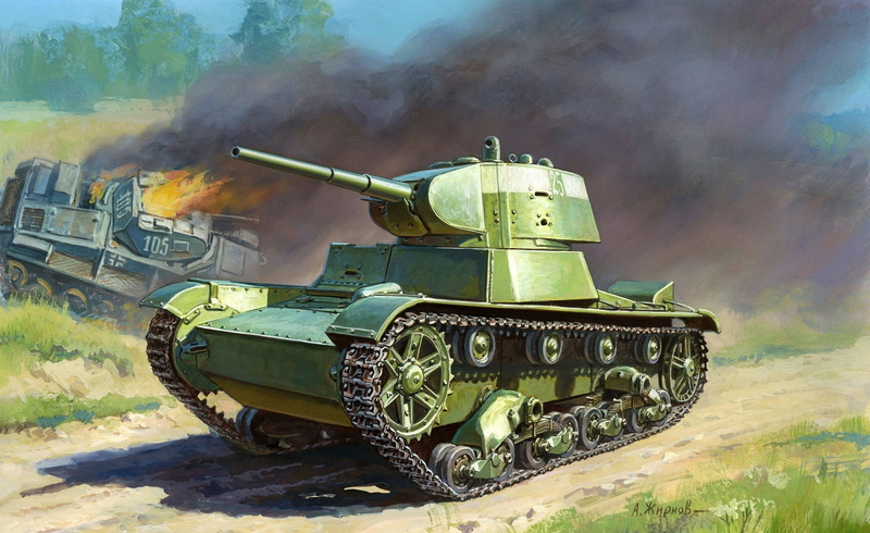 based, T-26, cannon, htonic, green, Vickers, weapon, armored tank, easy, smoke - physical structure, outdoors, war, nature, WWII, road, government, infantry