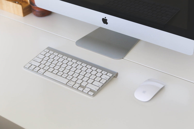 human body part, high angle view, iMac, display, workplace, no People, communication, interior, apple, design, mac, job, office, table, desk, white, pC