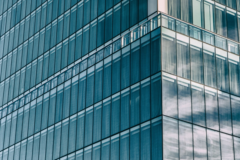geometric shape, window, backgrounds, sky, wide, manhattan, pattern, construction Industry, business, facade, blue, angle, 4K, Wide angle, tall - High