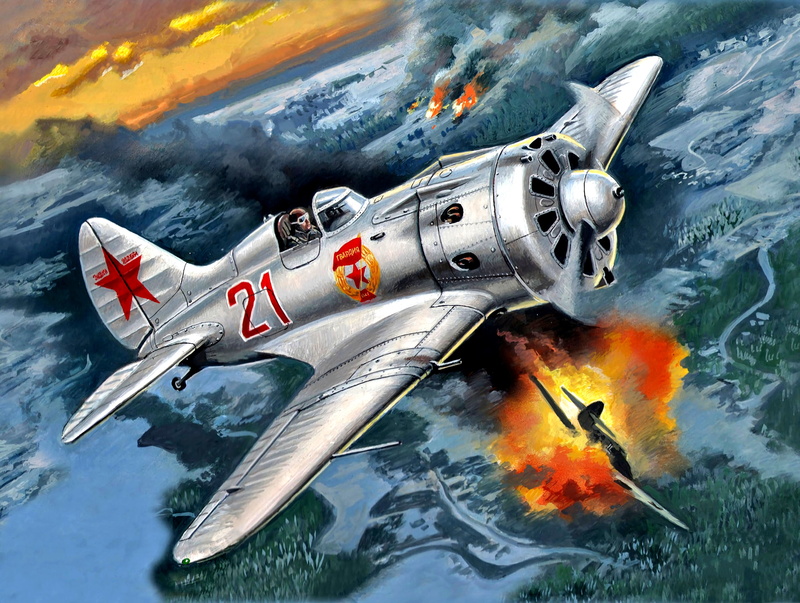 2K, THE RED ARMY AIR FORCE, Sovetkih, One, single-engine, art, fighter-monoplane, WWII, The great Patriotic war, piston, I-16 type 24