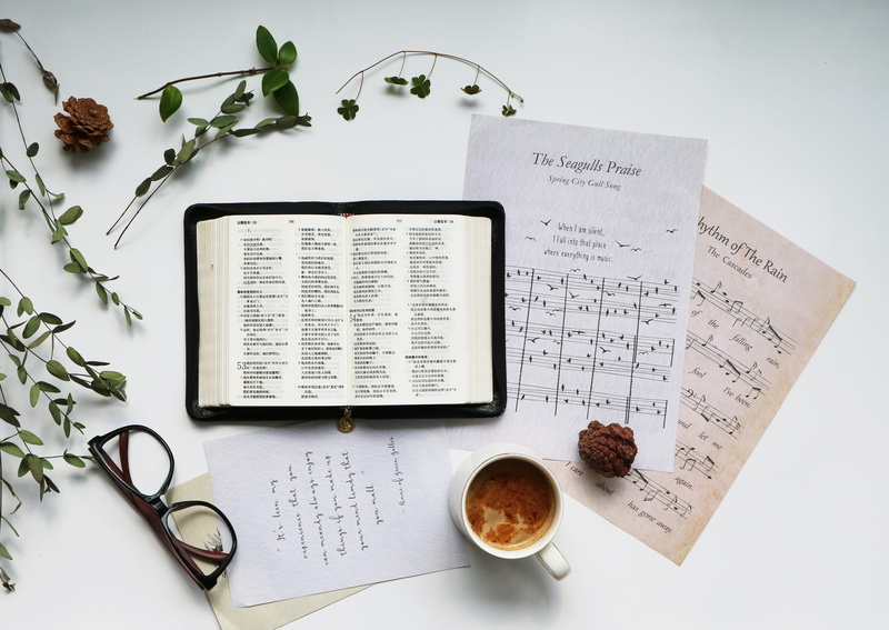 word, scissors, surface, cup, letter, freshness, high angle view, menu, holy bible, text, plant, diary, label, communication, weaponry, ceramic, 4K, pottery