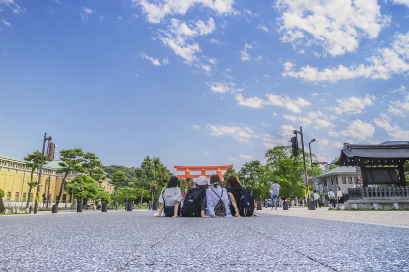 tour, group of people, nature, bright day, girls, gray, casual, outdoors, people, blue, concrete, adult, street, fun, sky, sitting, belief, girl, four