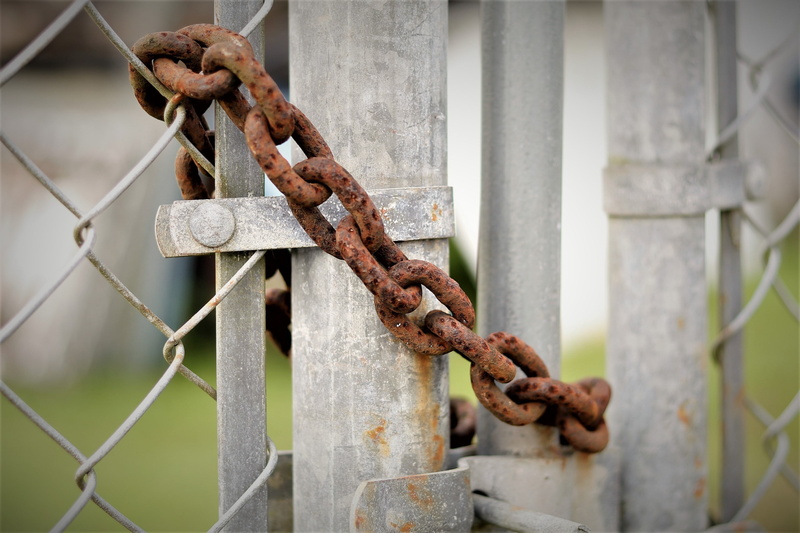 barrier, gate, iron - Metal, vintage, run-down, antique, 2K, close-up, lock, entrance, closed, focus on foreground, metal, chain, outdoors, no people