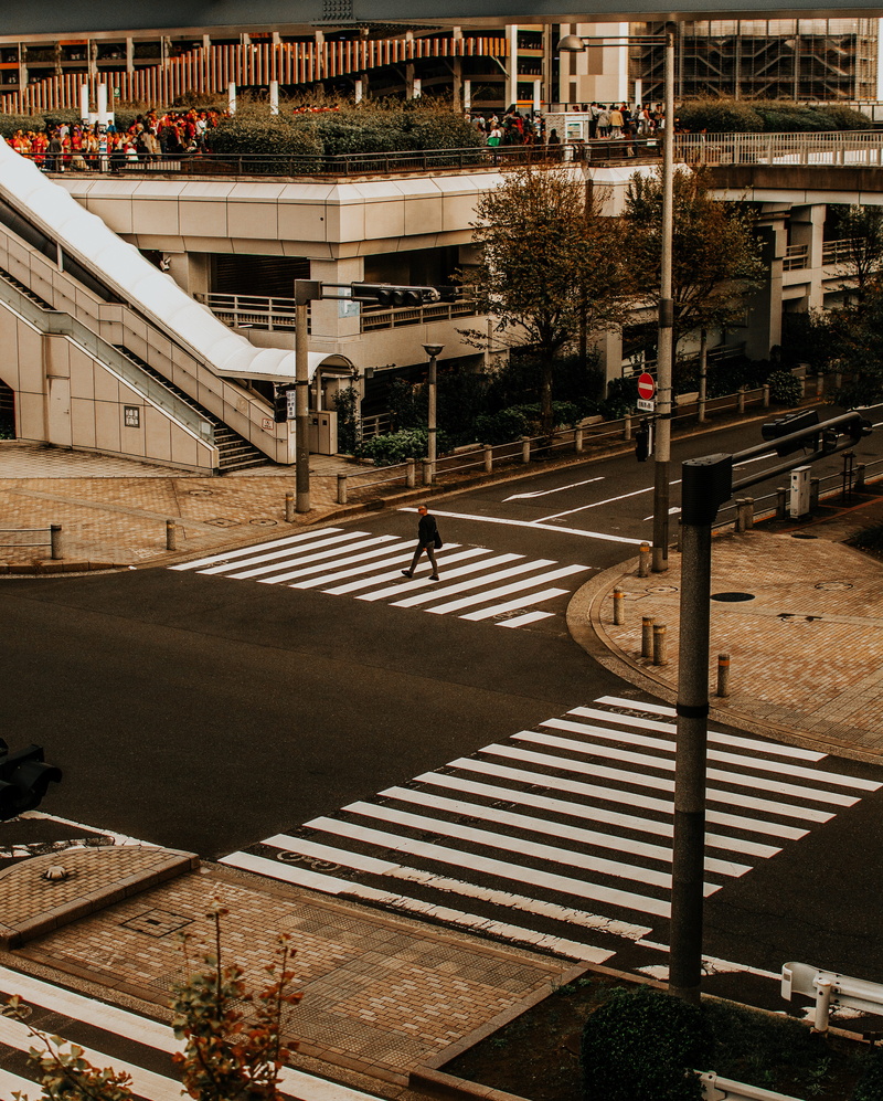 mode of transportation, street, town, person, pedestrian, path, office building, tarmac, urban, symbol, asphalt, lane, crossing, transportation, building exterior