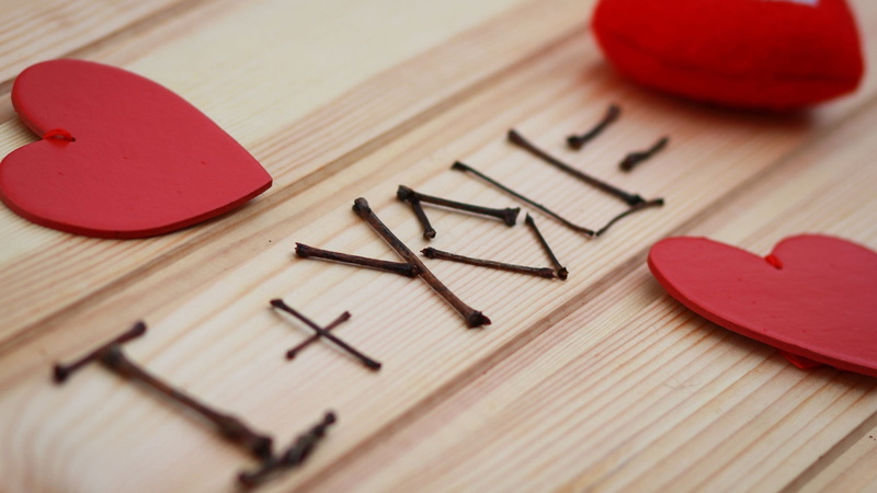 gift, inscription, heart, decors, brown, red, I love you, artwork, Valentines Day, shape, romance, love, 2K