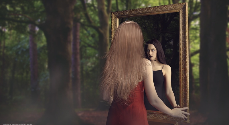 two people, teenager, young women, Fantasy, feeling, leisure activity, manipulation, real people, tree, adult, standing, long hair, focus on foreground