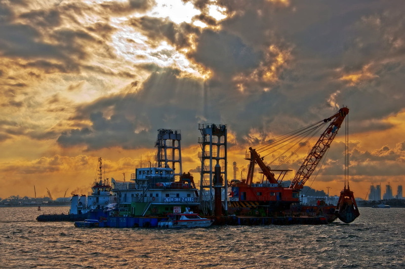 sailing, sunrays, harbor, nautical Vessel, industrial Ship, 720P, sea, cargo Container, freight Transportation, business, Dredger, commercial Dock, sky