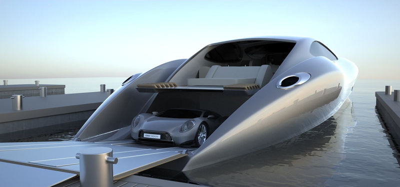 white color, day, motor vehicle, 3D, render, sports car, pier, architecture, car, boat, nature, copy space, sea, silver, nautical vessel, land vehicle