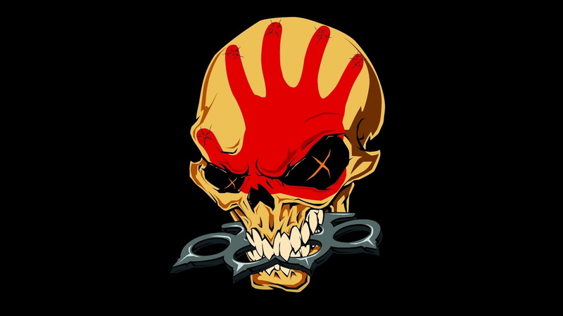 Five Finger Death Punch, Band (Music), skull, yellow, 1080P, Weapon, illustration, red