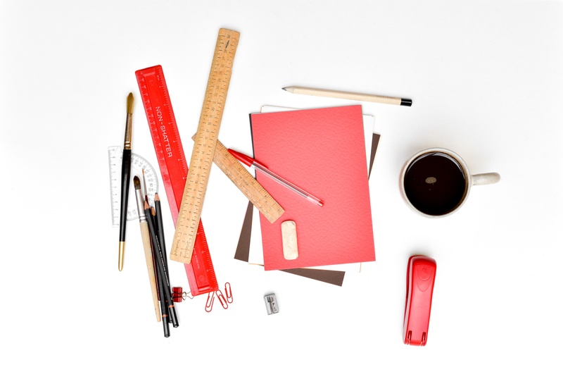 paper, table, high angle view, school, messy, near, white background, art and craft, filled, desk, no people, education, workplace, publication, writing instrument