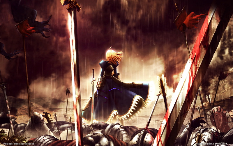 rain, 2K, battlefields, sword, Fate/Stay Night: Unlimited Blade Works
