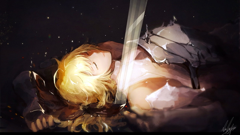 armor, food, holding, blonde, preparation, still life, food and drink, sword, Fate/Zero, Saber, bag, freshness, Fate/Stay Night: Unlimited Blade Works