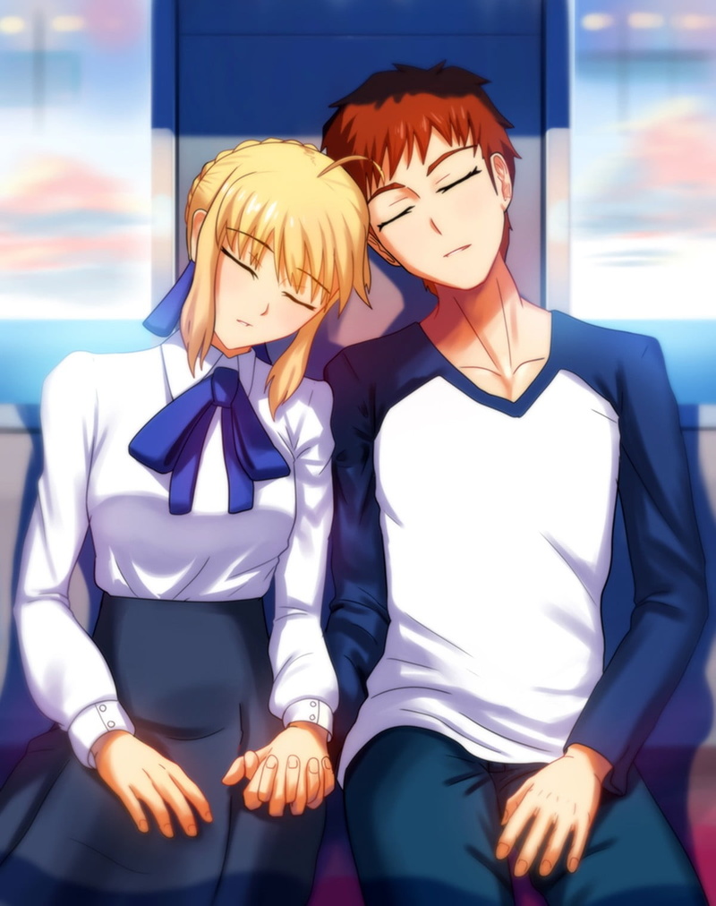 hand, Fate Series, couple - relationship, illustrations, Saber, togetherness, female, male, human face, beautiful woman, lifestyles, front view, young adult