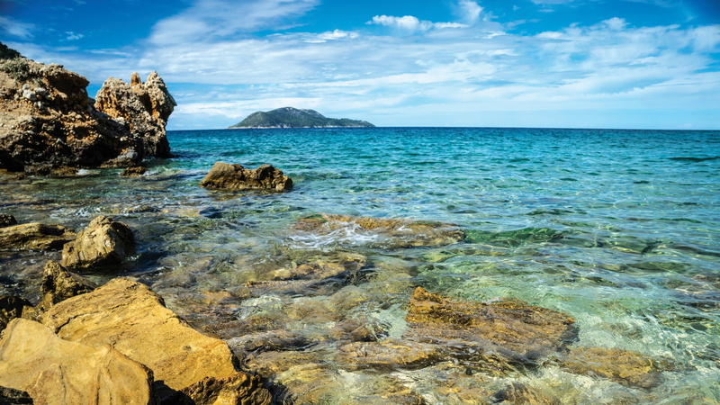 albania, karaburun peninsula, sazan, rock, horizon, island, 1080P, beach, sazan island, sea, karaburun