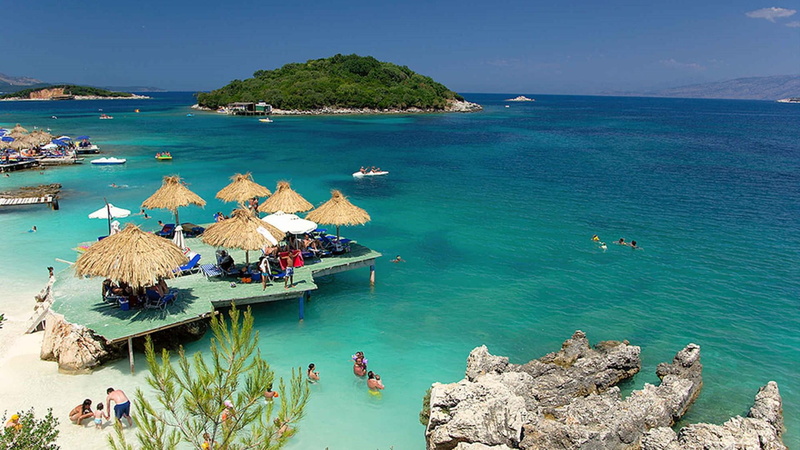 coast, tourism, blue, albanian riviera, water, island, beach, vacation, green, bay, ksamil, stone, sea, nature, albania, 1080P, ionian sea