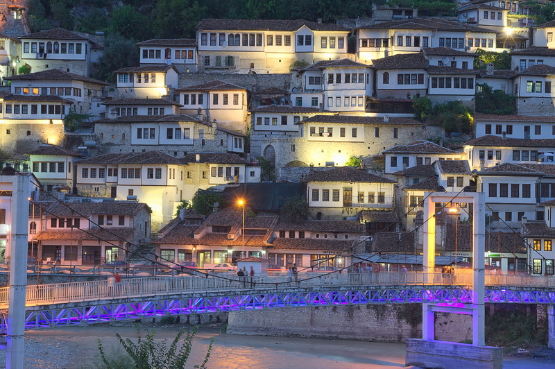 old town, building, 2K, nature, outdoors, mangalem, berat, near, water, city life, built structure, mood, street lighting, albania, bridge, no people