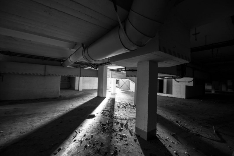ailing, urban Scene, dilapidated, decay, mood, empty, keller, dirt, glass, no People, black white, lost places, old building, shadow, leave, neglected