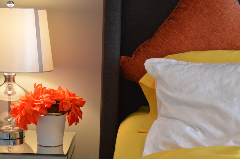 table, chair, yellow, bedroom, vase, indoors, lamp, near, petaled, white, 5K, nature, comfort, decor, pot, pillows, flower head, domestic room, seat, interior