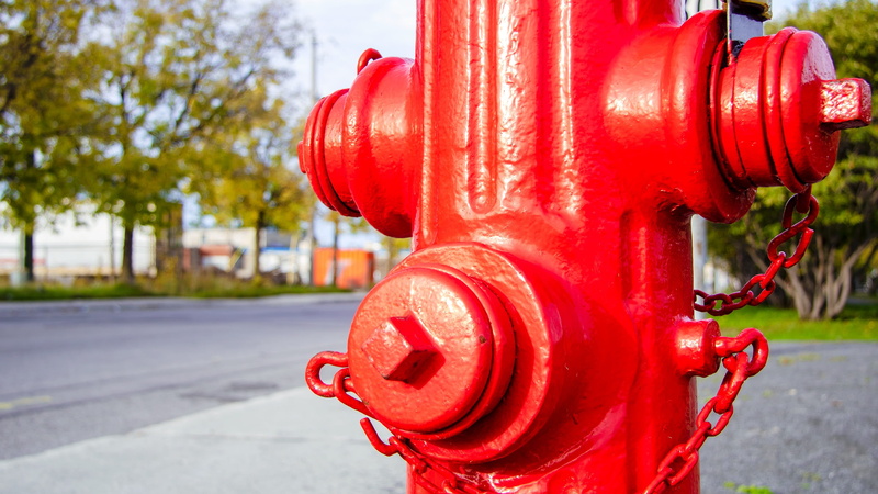 day, outdoors, close-up, water, metal, no people, fire hydrant, plant, protection, road, emergency, fire, city, accidents and disasters, hose, chain, focus on foreground