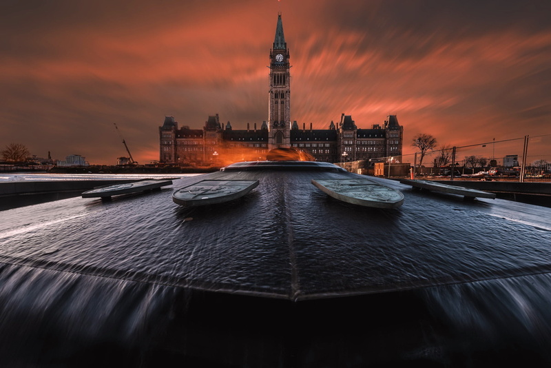 1080P, Ottawa, Canada, the city, Peace Tower, night, fountain
