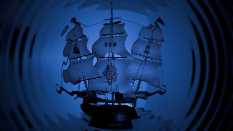 artwork, single object, digital art, surreal, studio shot, electric lamp, close-up, pirate, blue, sail, technology, model, no people, transport, shape