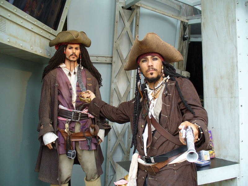 hat, men, two people, Pirate, sparrow, holding, sailor, males, young men, front view, two, architecture, costume, 2K, pirate, standing, clothing, jack