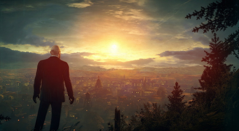 standing, real people, rear view, plant, nature, orange color, sky, outdoors, contemplation, 1080P, office building exterior, sun, hitman absolution, building exterior