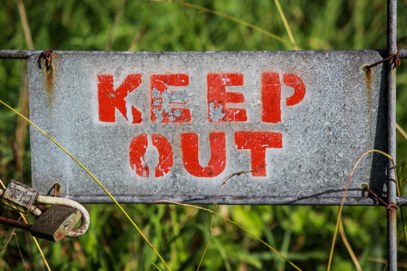 communication, warning sign, guidance, padlock, text, script, forbid, lock, grass, no people, safety, showing, signage, gray, close-up, gate, information