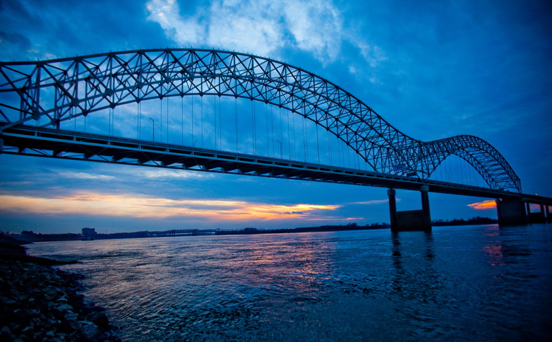 low angle view, Mississippi River, dusk, road, architecture, engineering, connection, Memphis, travel destinations, bridge - man made structure, United States