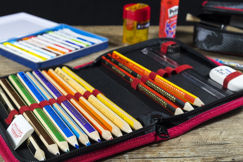 creativity, watercolor paints, indoors, equipment, no people, leave, table, pens, paint, colored pencils, multi colored, kit, close-up, pencil case, craft