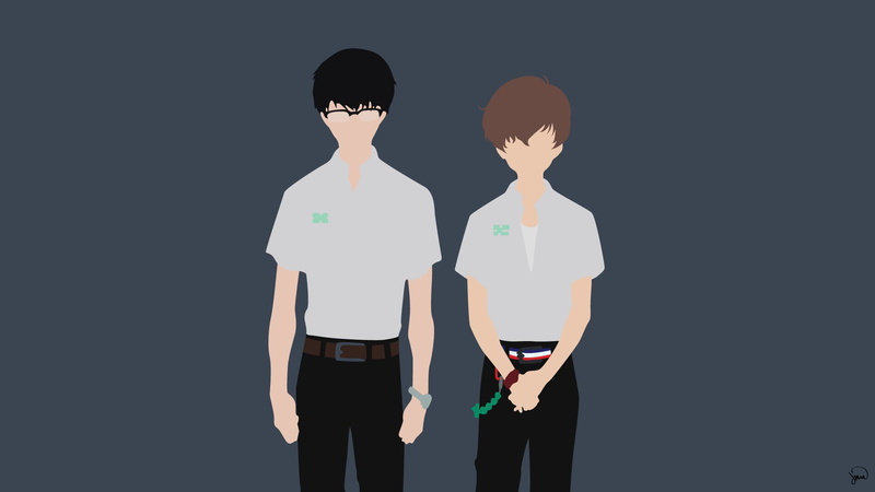 1080P, Zankyou no Terror, minimalism, business, Kokonoe Arata, black background, standing, digital composite, young adult, indoors, togetherness, studio shot