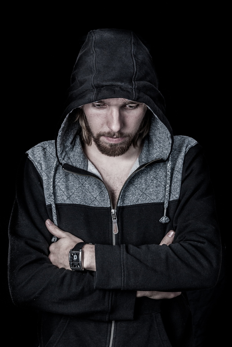 studio shot, sight, will, hooded shirt, adults only, black background, young adult, indoors, standing, portrait, strong will, boy, the young man, hood - clothing