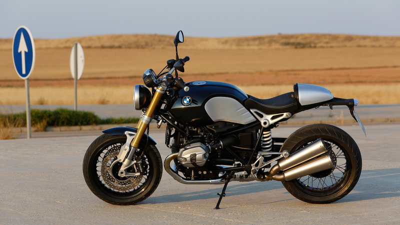 BMW R nineT, cemented, motorcycle, 2015, speed, test drive, cruiser, review, side, road, 4K, black, bike, buy, rent, grey