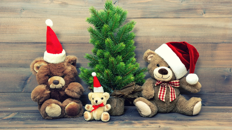 plush, Christmas, Hat, three, Bear, 2K, Teddy, toys, Merry, Decoration